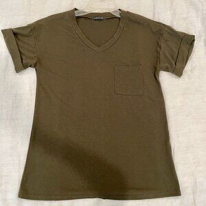 Olive Green Basic V-Neck Top